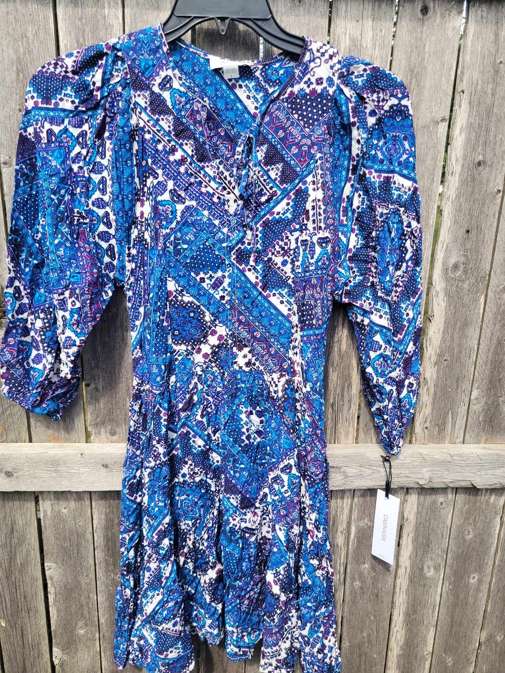Calvin Klein Blue Paisley-Print V-Neck Midi Dress